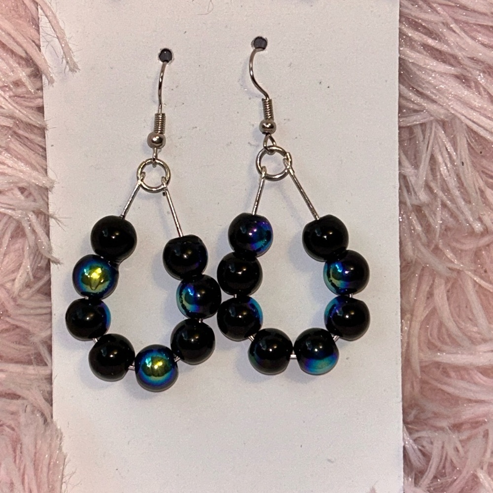 Elegant Black and Blue Beaded Earrings